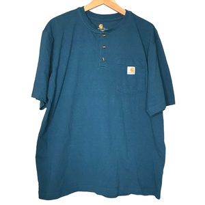 Carhartt Cotton Henley Tee Workwear Short Sleeve T-Shirt Green Teal Men’s Large